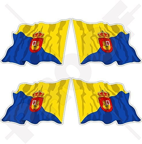 GRAN CANARIA Wehende Flagge Kanarische Inseln Spanien, Kanarische Inseln, Spanisch 50mm Auto & Motorrad Aufkleber, x4 Vinyl Stickers (Links - Rechts)