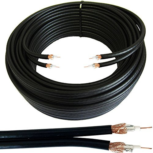 Loops 50m Twin 2x WF65 Thin Coaxial Black Cable - Shotgun Satellite/Aerial Sky Plus/HD Freesat