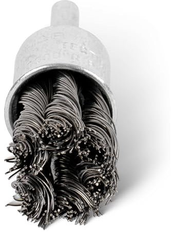 STIER Pinselkopfbürste, Bürstendurchmesser 19 mm, Schaftdurchmesser 6 mm, 0,35 mm, gezopft, Stahl, Pinselbürste, Drahtbürste für Bohrmaschinen, Drahtbürstenaufsatz für Bohrmaschinen