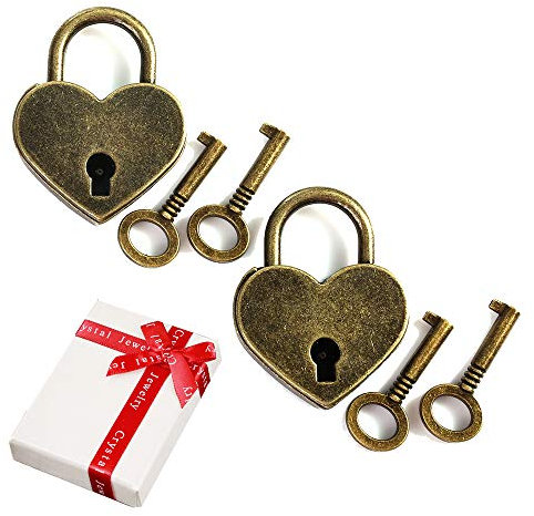 2 Stück Antik Vintage Herzform Mini-Vorhängeschloss mit 4 Stück Schlüssel Set,Nostalgie Weinlese-Antike-Art Herz Klein Vorhängeschloss für Tagebuch Liebesschloss Partei Geschenk, Dekoration
