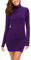EXCHIC Collo Alto Donna Mini Abito A Maniche Lunghe Slim Aderente Abito (M, Viola)