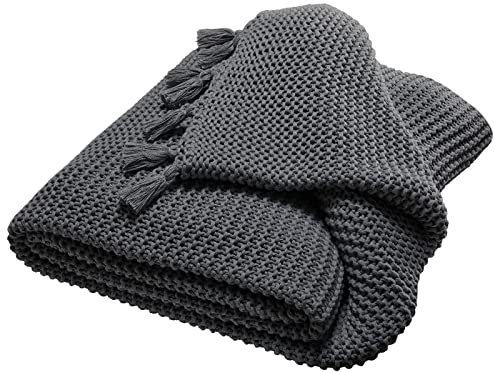 Bio Kuscheldecke für Erwachsene 100% Bio-Baumwolle (kbA) GOTS zertifiziert, Dunkelgrau Melange, 150 x 200 cm