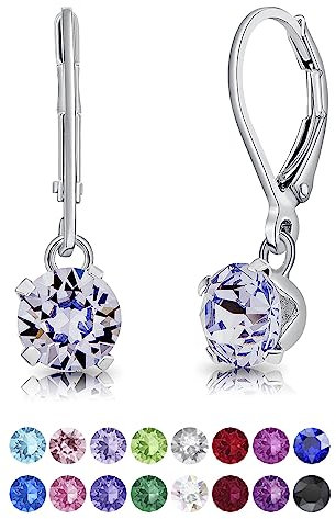 DTPSilver - Damen Klappbügel Ohrringe 925 Sterling Silber und mit Kristallen von Swarovski® Elements 6 mm Runde - Farbe : Provence Lavendel