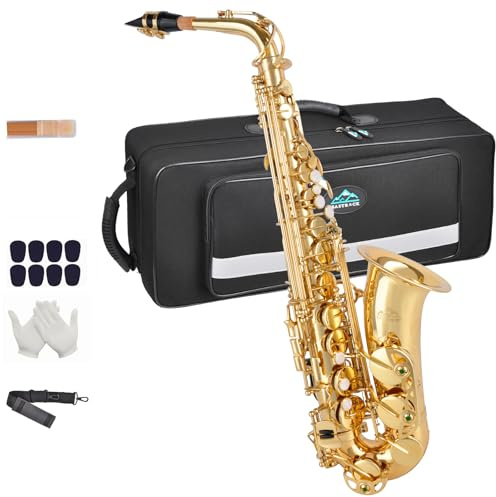 EASTROCK Débutants Saxophones Alto E Plat en Laiton Laqué Doré, Or | Mi Bémol Saxophones, avec Étui Rigide, Convient aux Débutants, aux Adultes et aux Enseignants