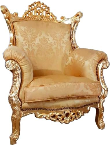 Casa Padrino Barock Sessel Al Capone Gold Muster/Gold 90 x 80 x H. 127 cm - Handgefertigter Antik Stil Wohnzimmer Sessel mit edlem Satinstoff - Barock Möbel