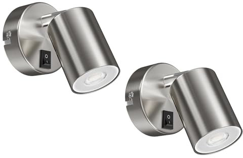 ledscom.de 2 Stück Wandspot WAIKA, einflammig, mit Schalter, GU10, chrom matt, inkl. GU10 LED Lampe (weiß, 5,558W, 535lm, 30°)