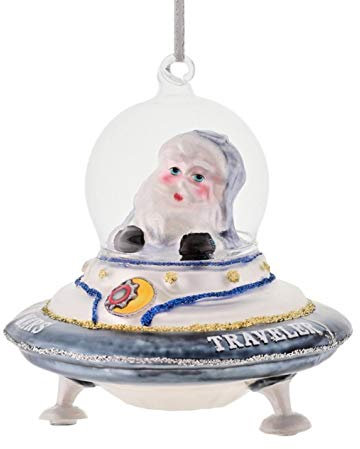 Christbaumschmuck Weihnachtsdeko Tannenbaumschmuck X-Mas Hänger Space Santa im UFO blau