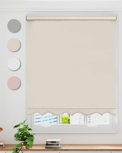Emma Barclay Scalloped Roller Blind - Child Safe Blind with Adjustable Cord and Scalloped Edge Detailing in Cream - Width 120 x Drop 165cm