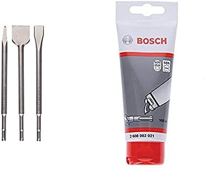 Bosch 3tlg. Meißel Set SDS-plus (für Beton und Mauerwerk, Zubehör Bohrhammer) + Schmierfett Tube