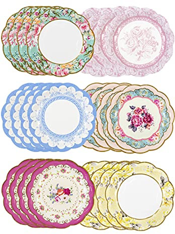 Talking Tables 24 x Pappteller im Vintage-Stil mit Blumenmuster und gewelltem Rand, wirklich köstliches Einweggeschirr für Geburtstage oder Gartenpartys, Nachmittagstee, Babypartys, Hochzeiten 17,5 cm