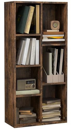 HOMCOM 3 Tier Bookshelf, Modern Cube Bookcase with 7 Open Storage Compartments, Freestanding Display Storage Unit for Living Room, Bedroom, Study, Rustic Brown