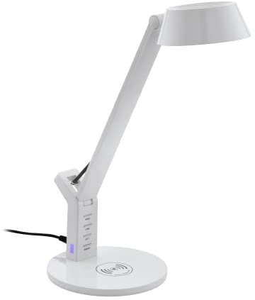 EGLO LED Tischlampe Banderalo, 1 flammige Schreibtischlampe mit QI Ladestation, warmweiß, neutralweiß, kaltweiß, dimmbar, Tischleuchte, Bürolampe aus Kunststoff in Weiß, LED Schreibtischleuchte
