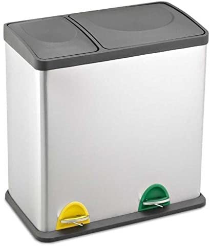 EVRE Stainless Steel Multi Compartment Recycling Bin with Removable Inner Buckets, Odour Seal, Non Slip Base Dustbin for Rubbish Trash Waste Indoor Kitchen Office Home (36L, 12L+24L Compartments)