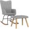 vidaXL Schaukelstuhl mit Hocker, Schwingstuhl mit Armlehne, Schaukelsessel mit Holzkufen Stahlgestell, Relaxsessel Schwingsessel Wohnzimmer, Modern, Stoff Hellgrau
