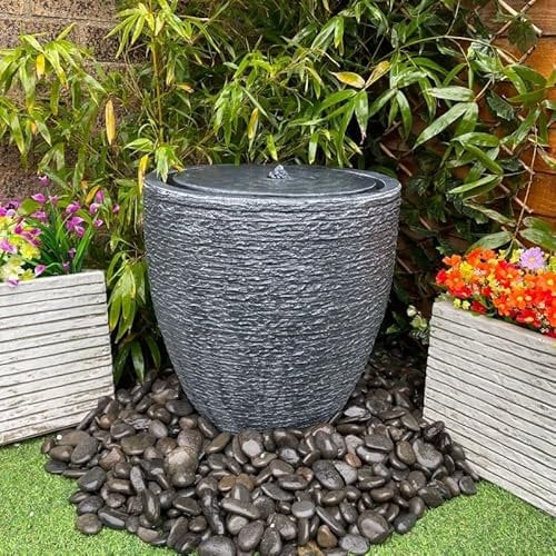 Tranquility Slate Effect Avril Solar Powered Water Feature With Cover,Waterfall, Water Fountain, Garden Decoration, Garden Feature