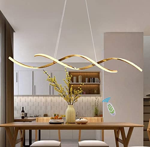 Pendelleuchte Dimmbar Hängelampe Wohnzimmer Esstisch Lampen LED Modern Spirale Gold Hängeleuchte Höhenverstellbar Kronleuchter mit Fernbedienung Küche Esszimmer Schlafzimmer Deckenleuchte
