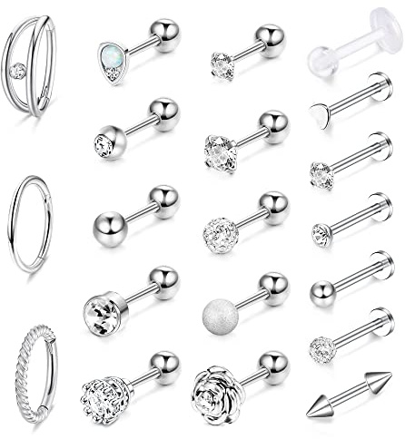 Milacolato 20 Pcs Helix Piercing Trago Cartilagine Orecchini A Cerchio per Le Donne 16-20G Labret Sfera Posteriore Orecchini Piercing Daith Tragus Helix Orecchini