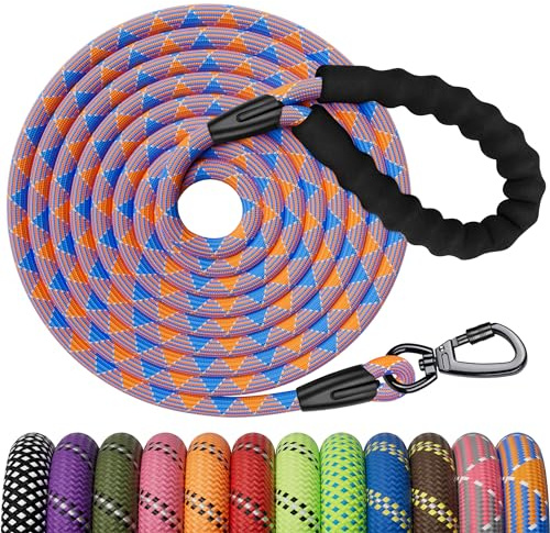 Kdsvakd Long Rope Dog Training Line, 4.5m / 15ft with Soft Padded Handle and Swivel Hook, Heavy Duty Recall Lead for Puppy, Small, Medium, Large Dog
