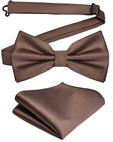 Branduce Mens Solid Color Double Fold Pre-tied Bow Tie and Pocket Square Set