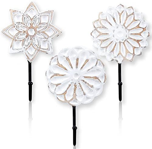 3 Stück Bauernhaus-Kleiderhaken, Wandhaken, dekorative weiße dekorative Haken, abgenutztes Holz, Vintage, Shabby, rustikale Hängehaken mit Schrauben für Schlüsselhandtuch (Vintage)