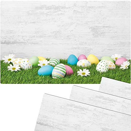 matches21 Frühlingshafte Tischsets Platzsets Motiv abwaschbar Ostereier Gänseblümchen graue Wand bunt 4er 43,5x28,5 cm