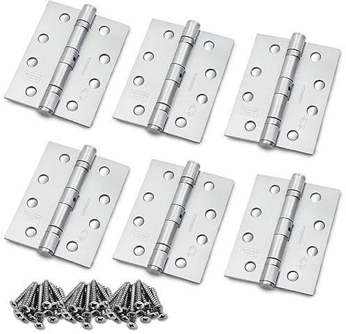 Bwintech 3 Pairs 100 x 75 x 2.7mm (4 inch) Satin Chrome Brushed Steel Hinge for Fire Door, Ball Bearing Hinge for Internal Use in Residential and Commercial Buildings