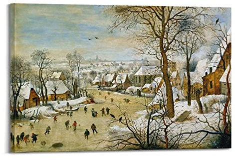 HAATTI Winterlandschaft mit einer Vogelfalle von Pieter Bruegel dem Älteren Poster, Wandkunst, Schriftrolle auf Leinwand, Malerei, Wohnzimmerdekoration, Zuhause, 30 x 45 cm