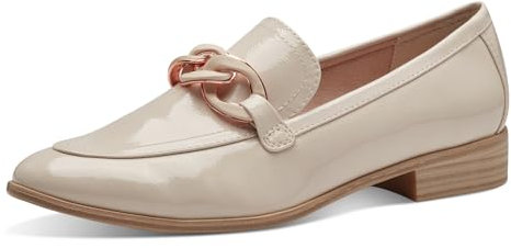 MARCO TOZZI Mocassini Donna con Tacco Verniciati Eleganti, Bianco sporco (Powder Patent), 42 EU
