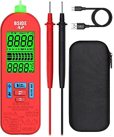 BSIDE A2 Intelligentes Digitalmultimeter Klein 6000 Zählern Wiederaufladbar Multimeter Elektriker mit Kapazität Ohm Diode Hz VFC Kontinuität Prüfung A1 Plus Strommessgerät Spannungsprüfer mit Tasche