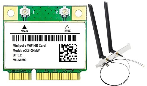 Iegefirm AX210HMW Tarjeta WiFi con Antena WiFi 6E Mini PCI-E AX210 802.11Ax/AC 2.4G/5G/6Ghz BT5.2 Adaptador InaláMbrico para Laptop