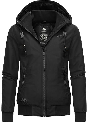 Ragwear Damen warme wasserdichte Winterjacke Outdoorjacke mit Kapuze Nuggie Melange Black Gr. L