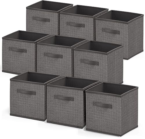 Nestl Cube Storage Bins, Foldable 9 Cube Storage Organizer Bins, Fabric Storage Cubes, Storage Basket with Handles, Grey Closet Storage Bins, 11-Inch Cube Storage Bins for Bedroom, Playroom and More