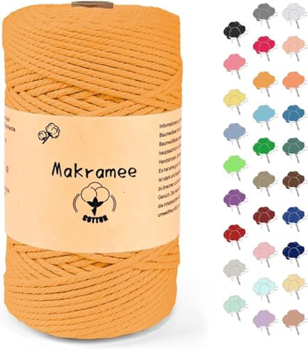 3mm x 200m Makramee Garn, Baumwollgarn, Macrame Kordel für Basteln, Pflanzenbügel-Goldene Nadel rot