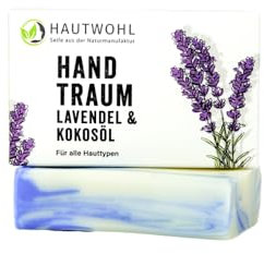 Hautwohl Hand Traum feste Handseife für gepflegte Hände & Nagelhaut. Lavendelseife bei trockener Haut. Vegan mit kaltgepressten Pflanzenölen