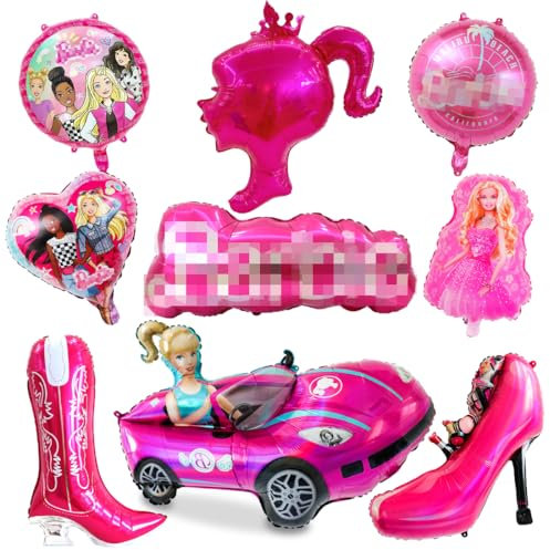 Prinzessin Luftballons Geburtstag Dekoration,Rosa Folienballons Geburtstagsdeko Ballon Party Set, Party Supplies Party Deko Ballons für Erwachsene Damen Mädchen Kinder-9PCS