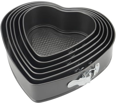 MOUYAT Cake Tin Set, 6 PCS Springform Heart Cheesecake Pan Tray with Removable Bottoms, Non-Stick Metal Cake Mould for Cakes and Cheesecake, 18/20/22/24/26/28 CM