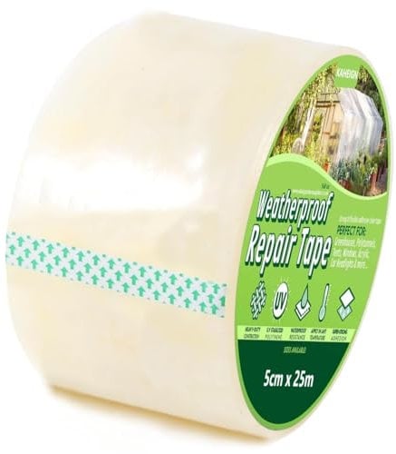 KAHEIGN 5cm x 25m Nastro per Riparazione Serre, 6 mil Nastro di Riparazione in Polietilene Trasparente Nastro per Riparazione di Fogli di Plastica per Polytunnel Serra Film Cucitura Sigillatura