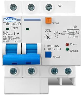 Disyuntor de corriente residual Interruptor principal con protector contra sobretensiones con protección contra rayos (Size : 16a)
