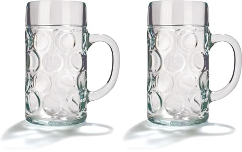 drinkstuff 04533/80 German 2 Pint Glass Beer Tankards (Pack of 2)