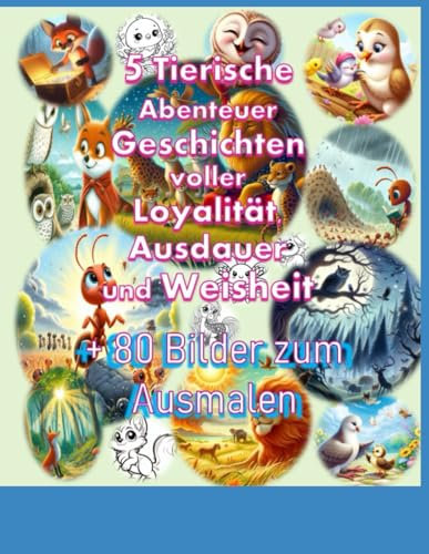 5 Tierische Abenteuer Geschichten voller Loyalität, Ausdauer und Weisheit! ,,Bilder der Geschichten in Farbe'': + 80 Bilder zum Ausmalen