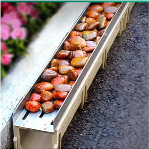YEHOZZ Kanalablauf-Set Für Den Außenbereich, 1 M, Kanalablauf-Set Für Garten, Terrasse, Boden, Beton, Schlamm, Regenrinne Mit U-Metallgittern Zum Befüllen Von Kieselsteinen,100x22x25cm
