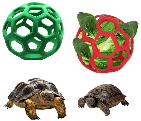 2 Stück Schildkröte Leckerli-Ball Spielzeug - Hängende Kleine Tiere Gemüse Gras Obst Fütterung und Spiel Heu Feeder Ball für Kleintiere Haustier (Grün und Rot)