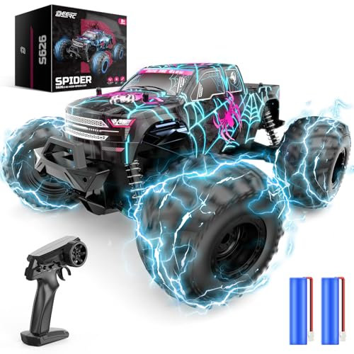 DEERC Voiture télécommandée pour garçons, Voitures RC Lumineuses 2,4 GHz avec 2 Batteries Rechargeables pour 40 Minutes de Jeu, Jouet Tout-Terrain Monster Truck pour garçons et Enfants de 8 Ans