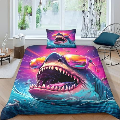 ILSMU Haie Bettwäsche-Set Bettdeckenbezug Mit Reißverschluss Und Kissenbezug Für Kinder Jungen Mädchen Teenager Mikrofaser Bettbezug Steppdeckenbezug Single(135x200cm)