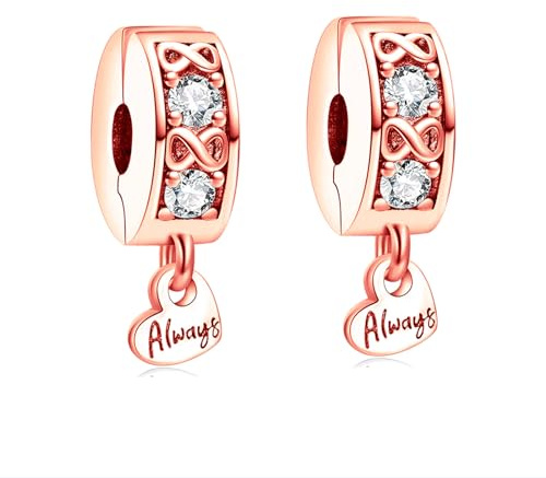 MGIUL Rose Gold Infinity Symbol Heart Clip Charms 2pcs PendantPour Bracelets Colliers Pendentifs en Argent 925 Perles Bijoux Cadeau Pour Femmes