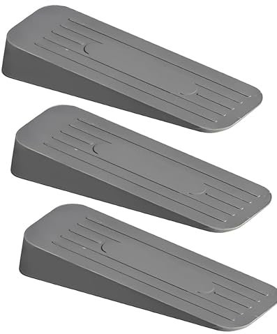 EVOKK Pack of 3 Door Stops, Heavy Duty Floor Rubber Stoppers, Anti-Skid Rubber Wedges, Durable Non-Slip Design, Works on Wooden Carpet Tile, Indoor Door Stopper Set, Black, Grey