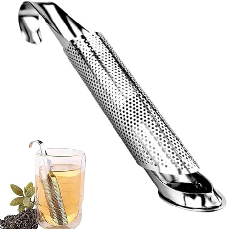 Durablle Infusor de té de metal – con gancho | Varilla de filtro de té con mango alargado, infusor de té para filtrar hojas sueltas, colador de té ultrafino, apto para tazas y teteras estándar