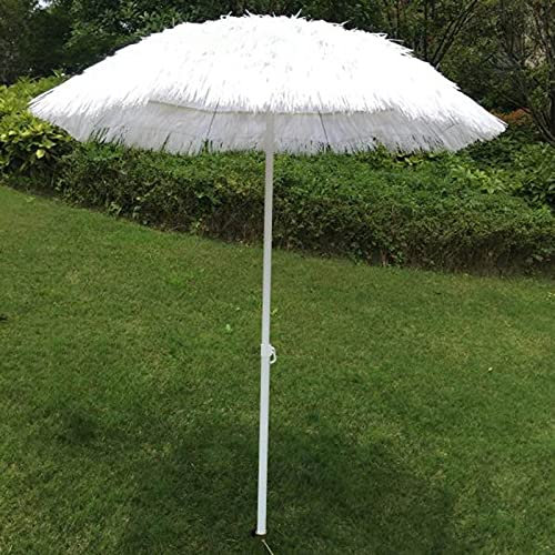 Parasol de plage hawaïen en raphia de 1,8 m avec fonction d'inclinaison, parasol de terrasse avec 8 baleines robustes pour couleur blanc sable