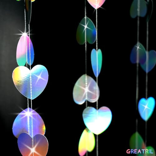 Girlande Papier Irisierende 4 Stück - 8M Herzen Party Girlanden Hängende Deko für Hochzeit Braut JGA Valentinstag Geburtstag Party