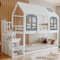 FEZTOY Kinderbett Etagenbett 90 x 200, Hausbett für 2 Kinder, Hochbett mit Lattenrost, Treppe und Rausfallschutz, Baumhaus Bett mit Fenster und Dach, Kiefer+MDF, Weiß+Grau